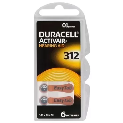 Hearing Aid Duracell Battery size 312 Zinc Air – 6pcs