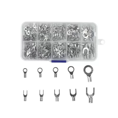320Pcs Box 10 In 1 Terminals Non-Insulated Ring Fork U-type Brass Terminals Assortment Kit Cable Wire Connector Crimp Spade