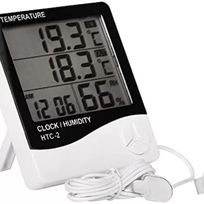 HTC-2 Weather Station Indoor Outdoor Thermometer Hygrometer Digital LCD C/F Temperature Humidity Meter with Alarm Clock