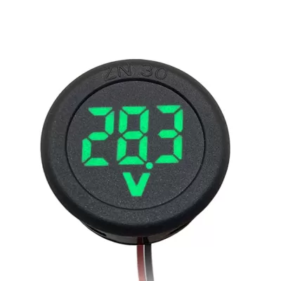30mm Open Hole Diameter Mini LED Digital Battery Voltage Voltmeter DC 4-100V 2 wires with Reverse Connection Protection GREEN LED