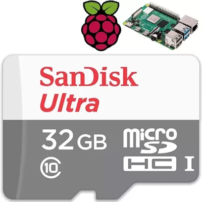 SanDisk 32GB class 10 microSD card comes pre installed with the NOOBS operating system installer