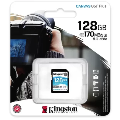 Kingston SD Memory Card 128GB SDXC Canvas Go Plus 170MB/s C10 U3 V30 + ADP