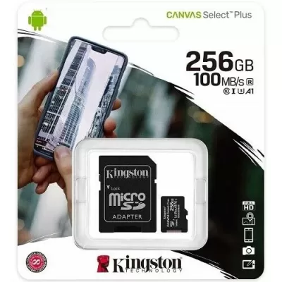 Kingston micro SD Memory Card 256GB Canvas Select Plus 100MB/S A1 C10 + ADP
