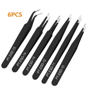 ESD Anti-Static Stainless Steel Tweezers 6pcs