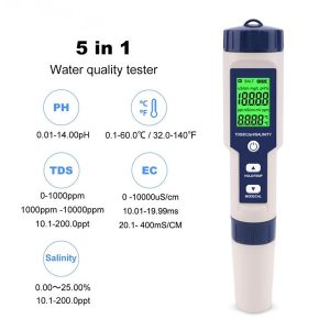 5 in 1 TDS/EC/PH/Salinity/Temperature Meter - EZ-9909A