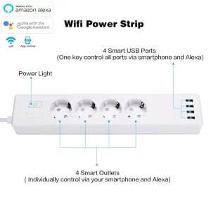 Tuya Smart WIFI Power Strip EU Standard With 4 Plug and 4 USB Port