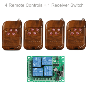 433Mhz DC12V 4 Channel Relay RF Wireless with 4*Remote Control Switch