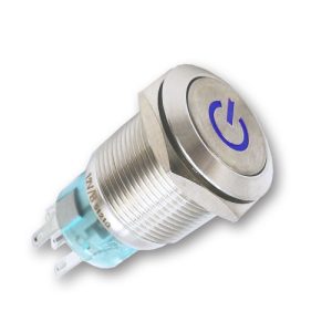 12v 16mm Metal push button switch with LED Latching Reset - Blue