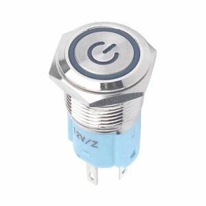 12v 16mm Metal push button switch with LED Momentary Reset - Blue