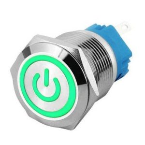 12v 16mm Metal push button switch with LED Latching Reset - Green