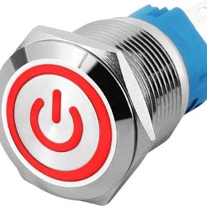 12v 16mm Metal push button switch with LED Latching Reset - Red